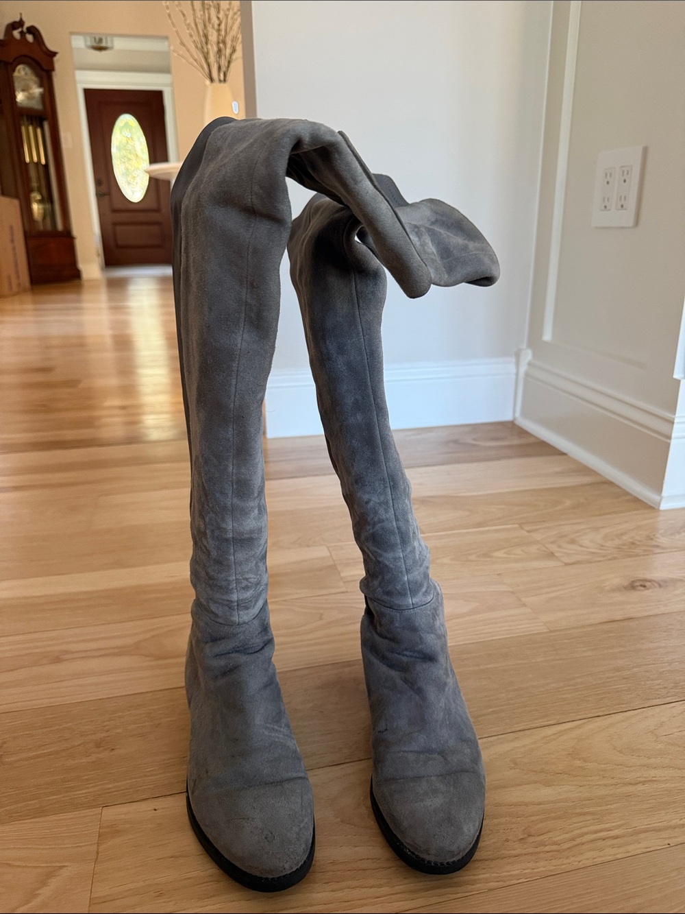 Tory Burch Over-the-Knee Suede Boots in Gray